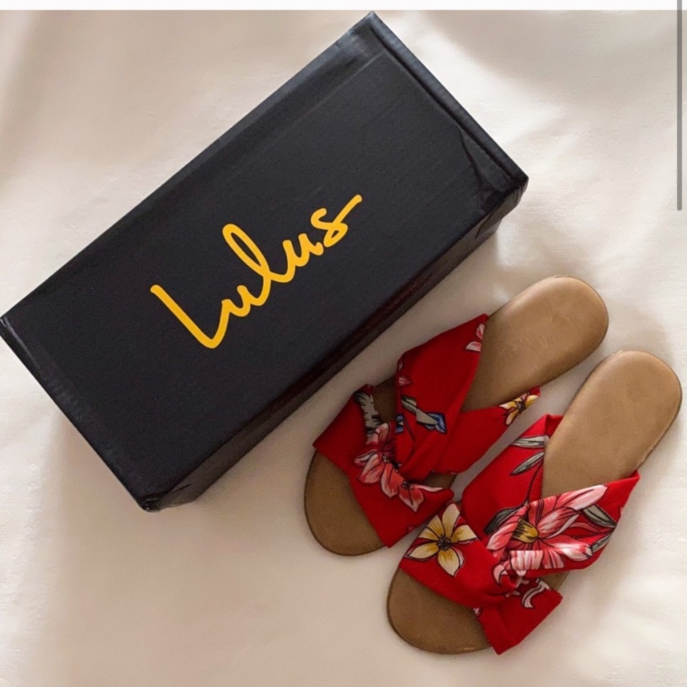 Lulus Santana Floral Red Multi Print Sandals